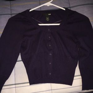 Purple Button-up Crop Cardigan Sweater